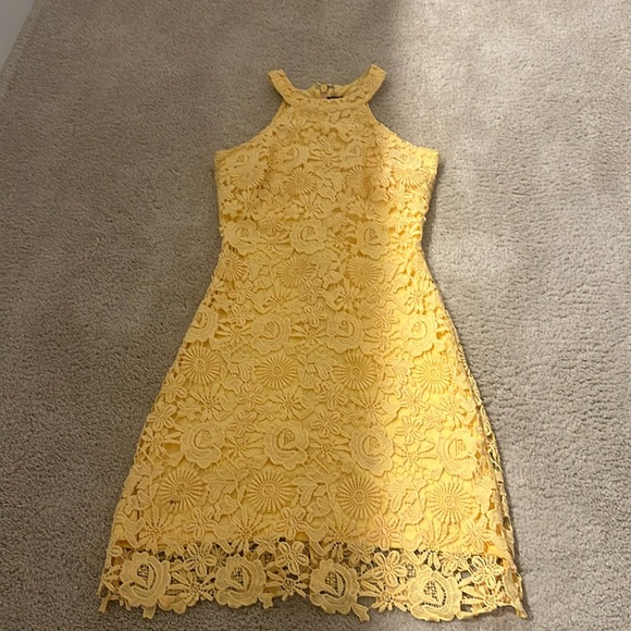 Lulu’s Love Poem Yellow Lace Mini Dress Size Extra Small - Picture 1 of 5